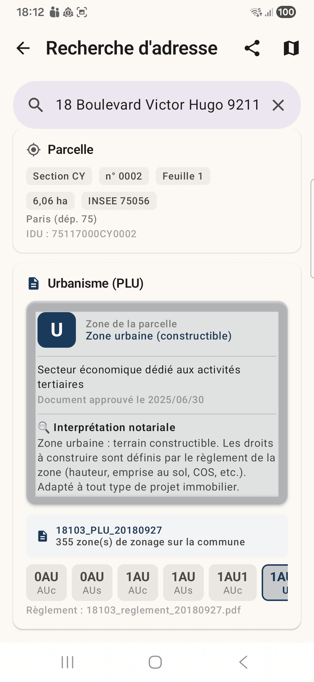Tabellio — Résultat cadastral